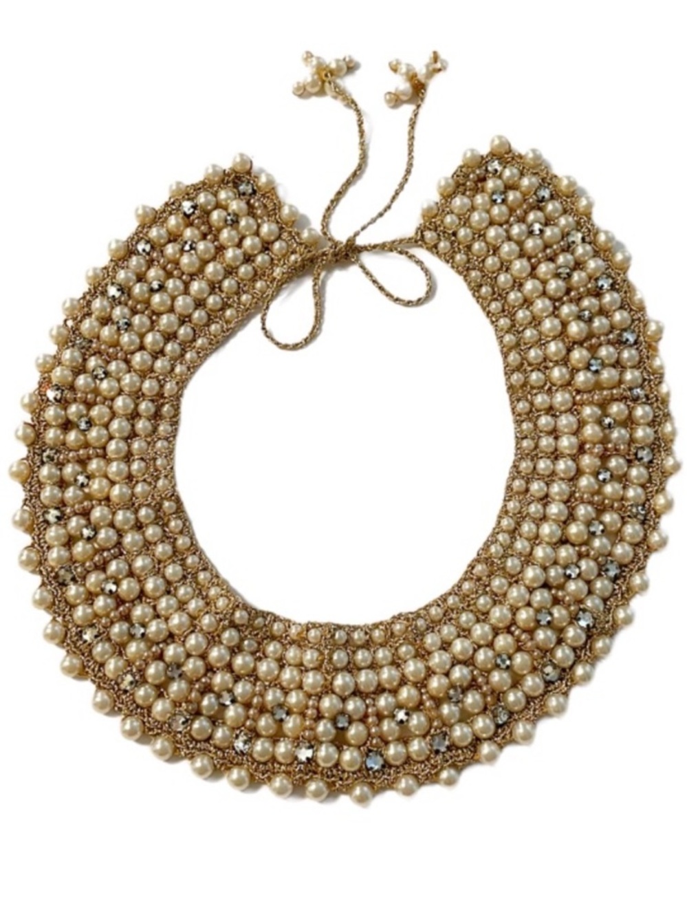 Vintage 1950’s gold pearl rhinestone collar necklace